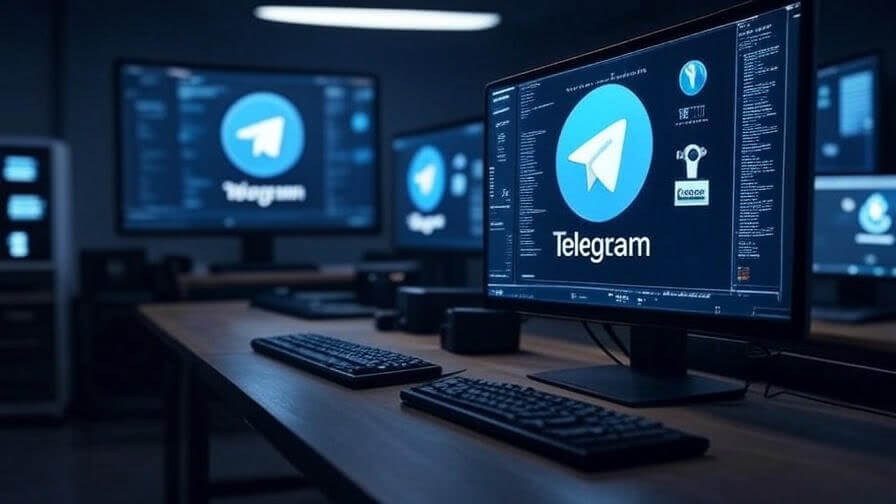 Monitor desktop che mostra l’interfaccia di Telegram