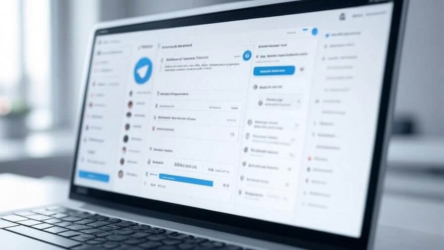 Portatile sulla scrivania con Telegram Desktop aperto per lavorare