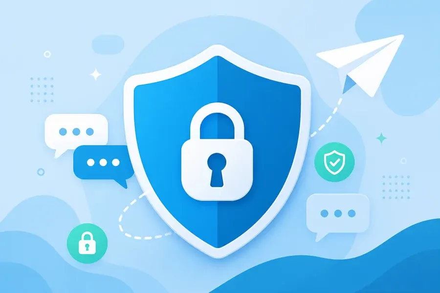 Scudo con lucchetto che rappresenta la sicurezza e la privacy di Telegram