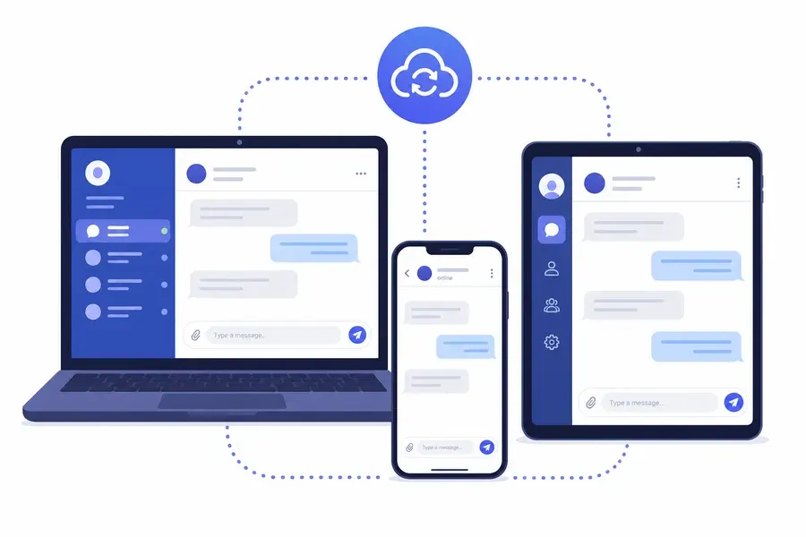 Telegram usato in contemporanea su portatile, smartphone e tablet