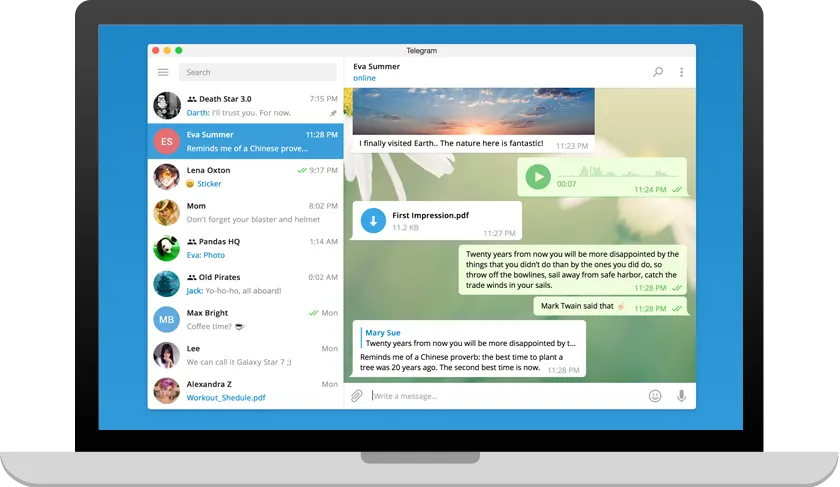 Interfaccia di Telegram Desktop su un computer Windows