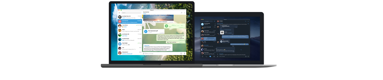 Telegram sincronizzato su laptop, tablet e smartphone sullo stesso tavolo