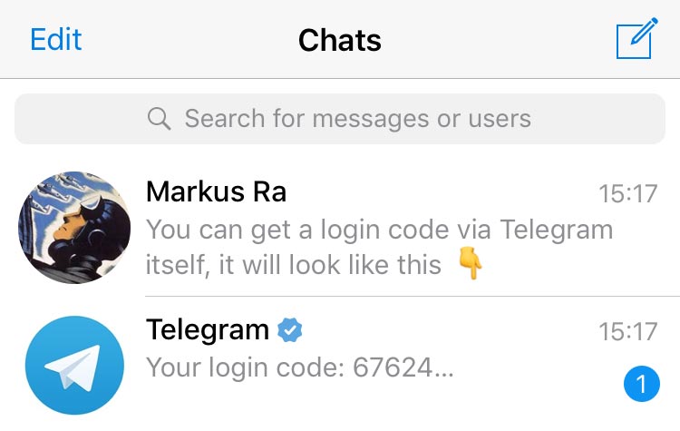 Codice di verifica di accesso ricevuto rilevando un nuovo dispositivo Telegram